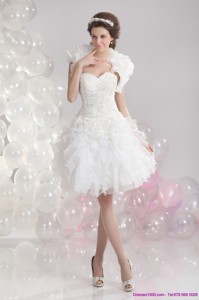 Pretty White Sweetheart Wedding Gowns with Ruffles and Sequins 