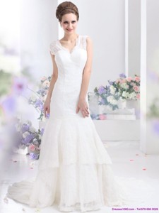 Gorgeous Lace White Wedding Dress With Brush Train