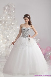 White Floor Length Unique Wedding Dress With Rhinestones