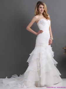 Modest Sweetheart Wedding Dress With Ruching And Ruffles