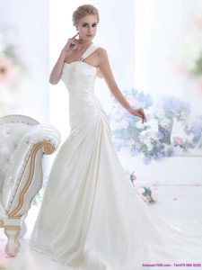 Perfect One Shoulder Wedding Dress With Ruching And Bowknot