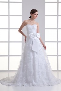Sweetheart Sash Lace Court Train Wedding Dress