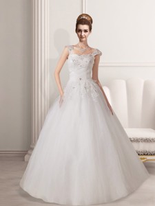Lovely A Line Straps Appliques Lace Wedding Dress With Floor Length