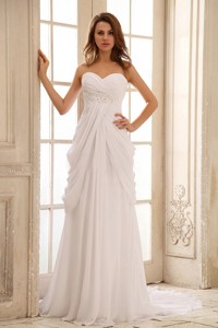 Column Beach Wedding Dress Sweetheart With Appliques And Ruch Chiffon In