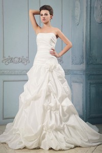 Brand New Wedding Dress With Pick-ups And Hand Made Flower Chapel Train