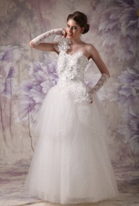 Elegant One Shoulder Floor-length Organza Beading Wedding Dress