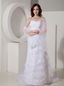 Fashionable Column / Sheath Sweetheart Brush / Sweep Organza Appliques Wedding Dress 