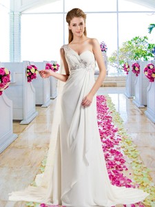 Latest Empire Beaded Wedding Dress With One Shoulder