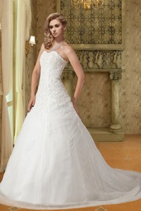 Popular A Line Sweetheart Court Train Wedding Dress with Appliques 
