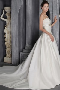 White Column/Sheath Strapless Court Train Taffeta Lace Wedding Dress 