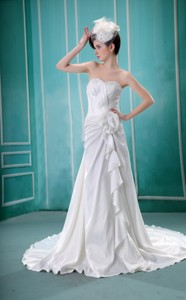 Sweetheart Hand Made Flower Wedding Dress With Ruch