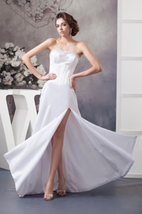 Popular Strapless Floor-length Bridal Gowns with Beading and High Slit 