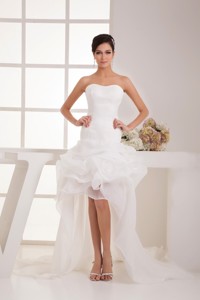 Flowers And Pick-ups Accent High-low Bridal Dress With Court Train