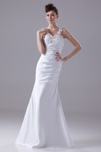 Beading Decorated Straps Sheath Floor-length Bridal Gown with Ruching 