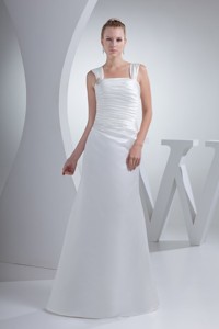 Ruching and Beading Decorated Wide Straps Square Sheath Bridal Dress 