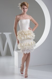 Knee-length Strapless Lace Hem Champagne Wedding Dress