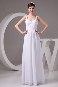 Simple Empire Straps Floor-length White Wedding Dress with Ruche 