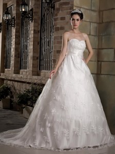Gorgeous Sweetheart Chapel Train Taffeta And Lace Wedding Dress