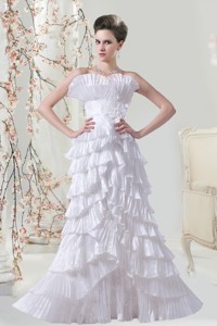 Cheap Pleat Column Floor Length Wedding Dress with Strapless 