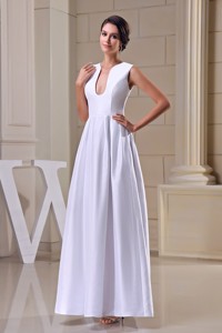 V-neck Ankle-length Taffeta Wedding Dress