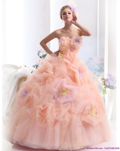 Multi Color Strapless Wedding Dress With Hand Made Flower