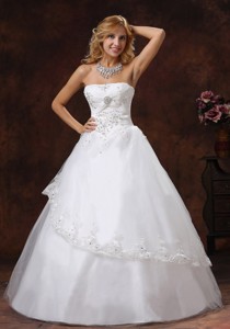 Embroidery And Beading Decorate Bodice Strapless Floor-length Tulle And Taffeta Wedding