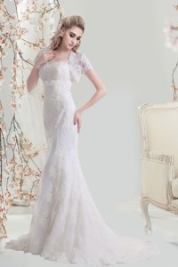 Mermaid Sweetheart Brush Train Lace Wedding Dress with Appliques 