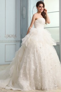 One Shoulder Ball Gown Beading and Appliques Organza Wedding Dress 