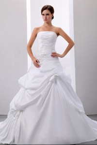 Simple Strapless Pick-ups and Appliques Wedding Dress With Taffeta For Wedding Party 