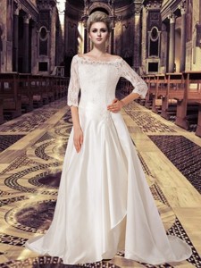 Off Shoulder 34 Length Sleeves Lace Wedding Dress