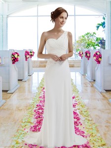 Designer Column One Shoulder Wedding Dress For Beach
