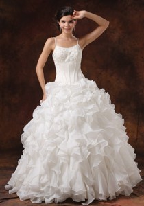 Beaded Decorate Bust Ruffles Spaghetti Straps Floor-length Ball Gown Wedding Dress