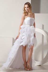 White Sweetheart High-low Satin And Organza Ruffles Prom Dress