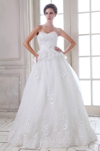 Beautiful Sweetheart Brush Train Tulle Beading And Appliques Wedding Dress
