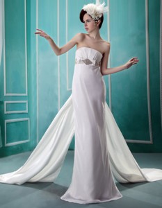 Beaded Watteau Train Wedding Dress For Custom Made 