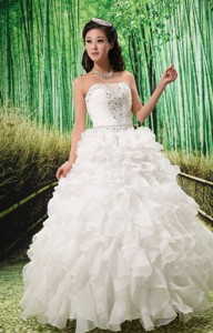 Ruffles And Beaded Wedding Dress Lace-up For Custom Made