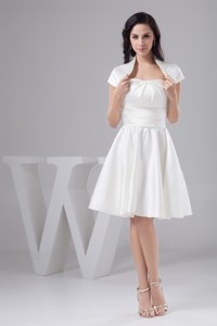 Beautiful Ruched Knee-length Pearl White Bridal Gowns with Jacket 