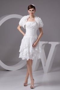 Appliqued And Ruffled Knee-length Wedding Dress With Jacket