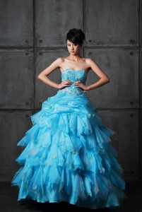 Perfect Ball Gown Appliques and Ruffles Wedding Gowns in Aqua Blue 