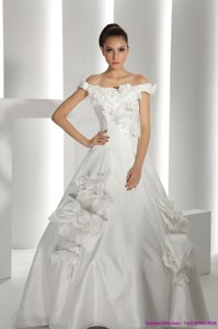 Perfect White Off Shoulder Bridal Dress With Cathedral Train