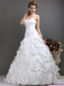 Perfect Sweetheart Wedding Dress With Ruching And Rolling Flowers