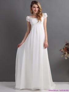Classical Ruching Square Wedding Dress With Floor-length