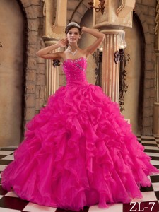 Coral Red Ball Gown Sweetheart Floor-length Ruffles Organza Quinceanera Dress
