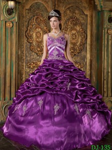 Eggplant Purple Ball Gown Strap Floor-length Taffeta Beading Quinceanera Dress