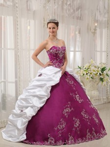 Purple and White Ball Gown Sweetheart Floor-length Satin and Taffeta Embroidery Quinceanera Dress