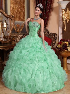 Ball Gown Sweetheart Floor-length Organza Beading and Ruffles Quinceanera Dress