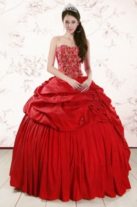 Red Affordable Sweetheart Beading Quinceanera Dress