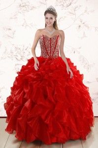 Sweetheart Pretty Red Quinceanera Dress With Beading And Ruffles