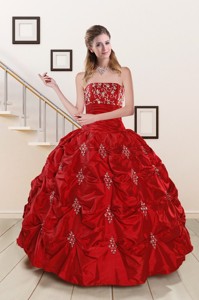 Cheap Sweetheart Appiques And Beaded Quinceanera Dress In Red