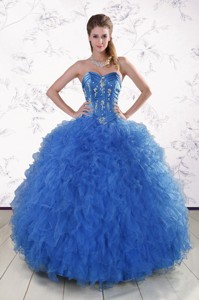 Pretty Royal Blue Quinceanera Dress With Appliques And Ruffles